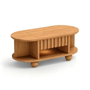 Wood Lift Coffee Table Oval Center Table with Storage Shelf for Living Room