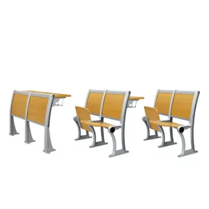 Wood Modern Minimalist School Auditorium Lecture Hall Conference Room Training Room Fixed Seating Armrest Bench with Metal Frame