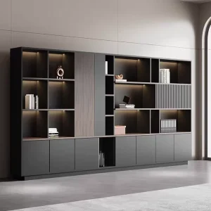 Wood Office File Cabinet Boss Background Bookshelf and Wall Floor Cabinet With Wooden Panel for Data Storage
