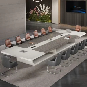 Wood Panel Conference Table and Chair Set Large Office Furniture Oval Work Desk for Discussion and Training