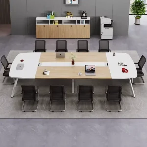 Wood Panel Office Conference Desk Set Modern Design Metal Legs 12 Seater Commercial Furniture