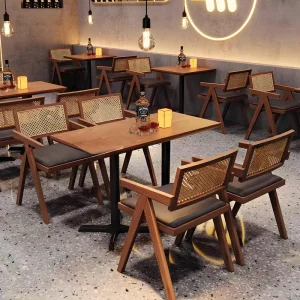 Wood Restaurant and Bar Furniture Set Including Tables Chairs for Hotel Living Room Coffee Shops KTVs Music Dining Taverns