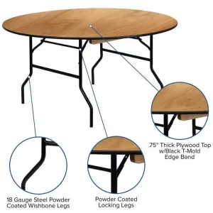 Wood Round Banquet Table for Wedding Events Party Kitchen Folding Table