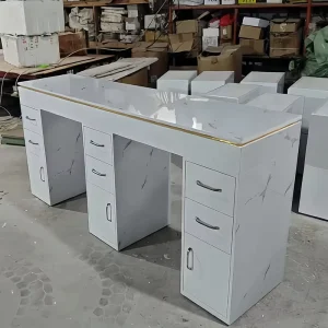 Wood Small Manicure Table Black and White with Gold Double Function