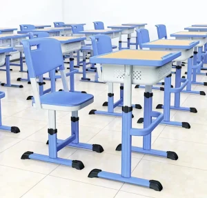 Wood Student Desk and Chair Set with Adjustable Height Tapered Legs for Classroom Use