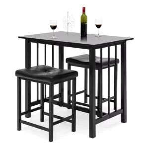 Wood Top Bar Pub Table & Chair Set for Kitchen Apartment Bistro Counter Height Bar Table and Stool Set of 3