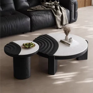 Wood Veneer Durable Movable Modern Living Room Coffee Table Set Easy Assembly Creative Italian Minimalist