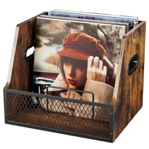 Wood Vinyl Record Storage Rack Compartments for Albums Magazines Single Multifunctional for 60+ Record Boxes Living Room Use