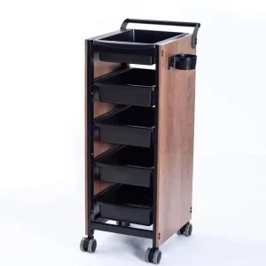 Wood grain 6 Tier Multi functional Hairdressing Cart Beauty Salon Hand pushed Tool Trolley for Barbershops