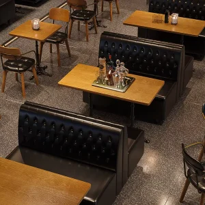 Wooden Bar Lounge Double Seats Dining Table and Chairs Set Bar Restaurant Banquette Furniture Bench Sofa Booth Sitting Booths