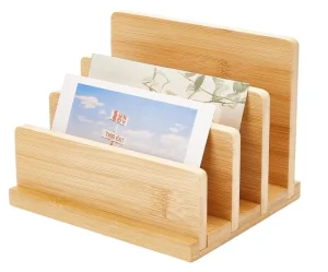 Wooden Brochure Organizer Storage Rack 4 tier Bamboo Wood Postcards Display Stand