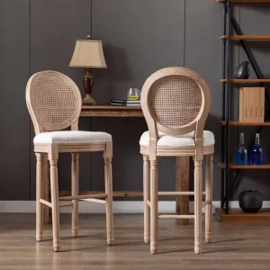 Wooden Coffee Cafe Shop Armrest High Dining Restaurant Kitchen Wood Bar Counter Stool with Rope Seat
