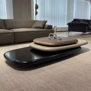 Wooden Coffee Table Modern Living Room Triple Rotating Center Table Solid Wood Rectangular