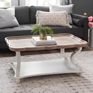 Wooden Coffee Table Modern Rustic Living Room Square Solid Sturdy Durable Storage Open Shelf White Brown OEM ODM