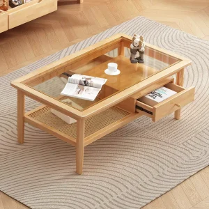 Wooden Coffee Table Wood Top Modern Durable Storage Shelf Drawer Design Rectangle Living Room Home Furniture