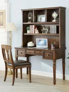 Wooden Computer Desk with Drawers Rubberwood Surface Multifunctional Design for Home Office and Children’s Study