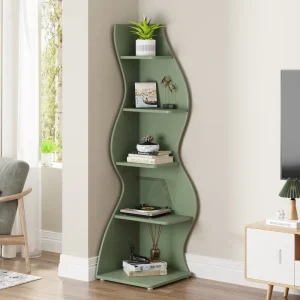 Wooden Corner Shelf Modern 5-Tier Wall Corner Bookshelf Stylish Living Room & Bedroom Small Bookcase Storage Rack