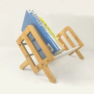 Wooden Desktop Bookshelf Magazine Organizer Sturdy Wood Book Display Stand for Office and Home Storage