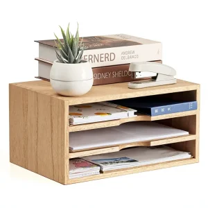 Wooden Desktop Organizer Paper Storage Letter Tray File Sorter Desk Rack Magazine File Dividers Holders Home Office