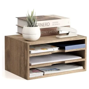 Wooden Desktop Organizer Paper Storage Letter Tray File Sorter Desk Rack Magazine File Dividers Holders for Home