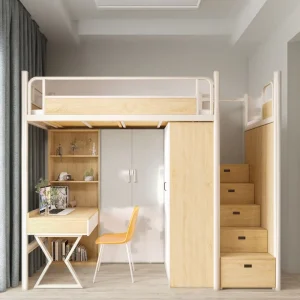 Wooden Dormitory Beds with Writing Tables Storage Cabinets Wardrobes for Bedroom Hotel School Tender Projects