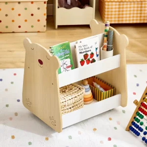 Wooden Double Sided Book Display Floor Book Display Wheeled Kids Bookshelf Children Montessori Book Shelf with Wheels
