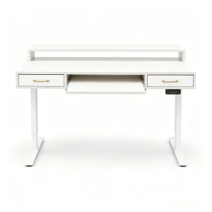 Wooden Electric Height Adjustable Desk with Drawers Sit Stand Office Computer Workstation Table for Home Office Bedroom