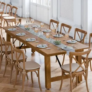 Wooden Farm 10 People 240cm Banquet Hotel Courtyard Restaurant Solid Wood Events Wedding Foldable Dining Farmhouse Table