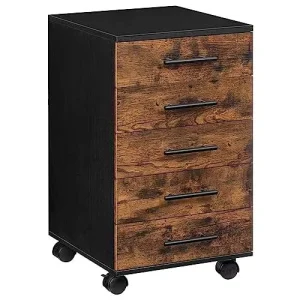 Wooden Filing Cabinet Mobile Office 5 Drawers Hanging File Drawer 40x40x69 cm Industrial Design Vintage Style