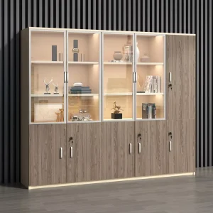 Wooden Filing Cabinet Modern Office Storage Documents Archives Lockable Bookcase Panel style Bookshelf Minimalist Cabinet