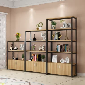 Wooden Floor Standing 6 Shelf Double Sided Modern Customized Environmentally Friendly Store Display Rack Shelf Office Bookcase