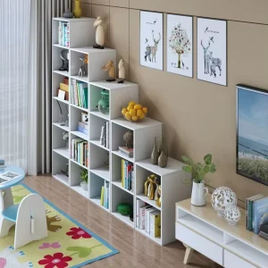 Wooden Floor Standing Living Room Bookshelf with Panel Design for Home Library and School Use