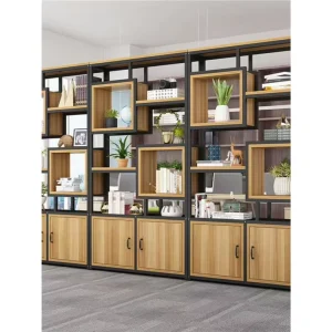 Wooden Floor Standing Minimalist Modern Multi Layer Corner Bookshelf Bookcase with 5 Shelves Home Furniture