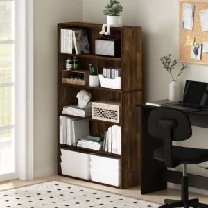 Wooden Four-layer Open Storage Rack Bookshelf Display Stand for Study Rooms