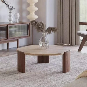 Wooden Hole Stone Coffee Table Small Apartment Living Room Round Balcony Marble Coffee Low Table