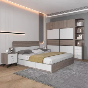 Wooden Home Hotel Bedroom Set King Queen Size Bed Modern MDF Bed