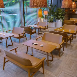 Wooden Hotel Hall Seating Commercial Furniture Cafe Tables and Chairs Set Restaurant Chair