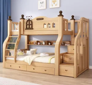 Wooden Hotel School Dormitory Light Luxury Bed University Apartment Wooden Bunk Beds with Stairs