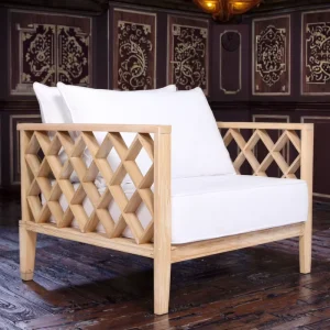 Wooden Hotel Single Sofa with Linen Fabric and Armrests Suitable for Hotel Weddings or Hotel Decoration