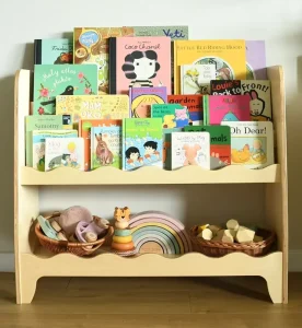 Wooden Kids Bookshelf With Wave Edge Design for Children Room Toy Storage Organizer Montessori Book Rack and Playroom Furniture