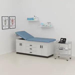 Wooden Leather Manual Hospital Bed Clinic Table with Cabinet 3 Drawers 4 Doors 2 Year Warranty for Medical Examination