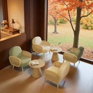 Wooden Leisure Armchair Booth Commercial Milk Tea Library Restaurant Furniture Cafe Coffee Dining Table Chairs Set
