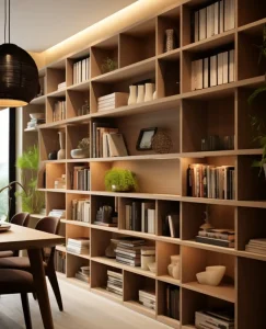 Wooden Library Wall Bookcase with Storage Living Room in Modern and Industrial Design