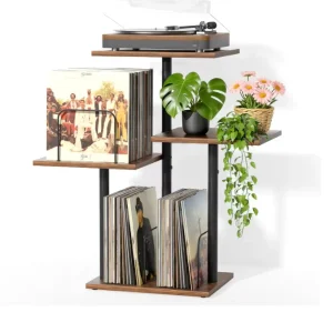 Wooden Multi functional Display Stand with Iron Frame It Can Be Used As a CD Storage Rack or Bookshelf