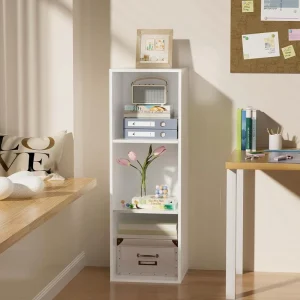 Wooden Open Shelf Tall Narrow Bookshelf for Small Spaces Freestanding Cube Display Storage Organizer