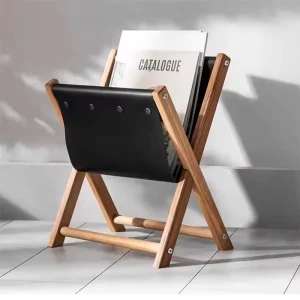 Wooden PU Leather Standing Book Holder Magazine Rack for Living Room