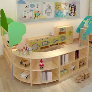 Wooden Preschool Toy Storage Cabinet Kindergarten Classroom Organizer Children Cubby Shelf Daycare Library Bedroom Furniture