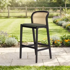 Wooden Scandinavian Adjustable Black White Rattan Back Modern Bar Stool for Home Bar and Dining Counter