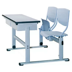 Wooden School Classroom Furniture Student Study Double Desk and Chair Seat Durable Metal Frame with Drawer for Student