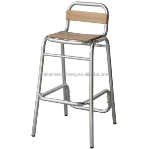 Wooden Slat Armless Bistro Dining Restaurant Plastic Wood Outdoor Aluminum Bar Stool Chair